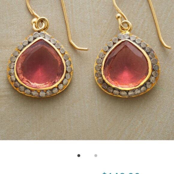 Sterling Silver Pierced Earrings Pink Quartz Stone Marked 925 22 Karat… - Picture 7 of 9